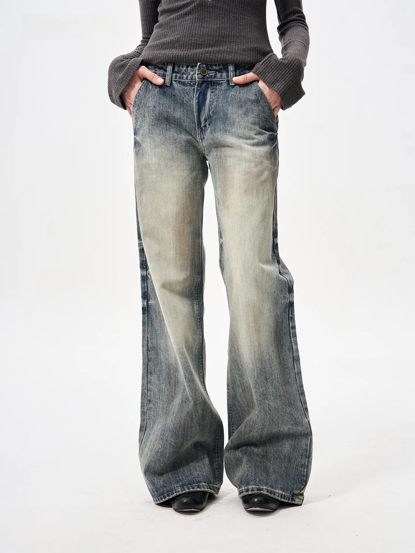 

Tayacue винтажные тяжелые джинсы-боты с низкой талией, хлопковые эластичные джинсовые синие джинсы, повседневные цветные джинсы на молнии