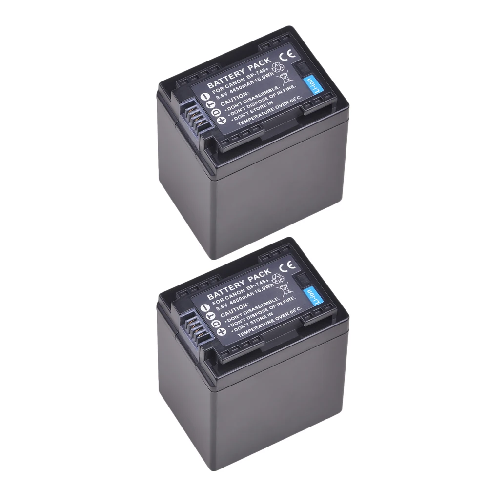 2Pcs BP-745 BP745 BP-727 BP727 Battery + USB Dual Charger for Canon HF R306 M506 R32 R48 R38 M52 M56 M60 R36 R46, HF R306