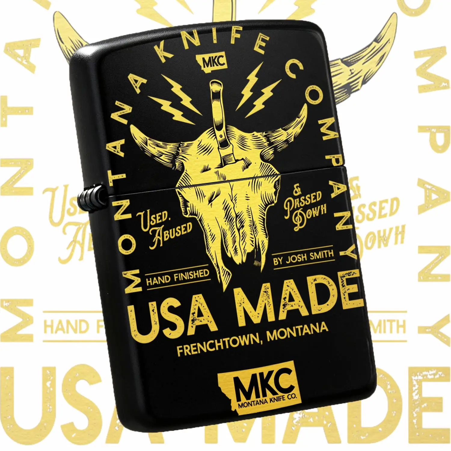 Vintage Montana-Themed Lighter, Bull Skull Mkc Pattern Portable Igniter, Multi-Scene Usable For Camping Daily Hiking, Hand Finished Usa Made Frenchtown Montana, Stylish Collectible Accessory Ideal For Gifting Personal U A Humorous And Inter