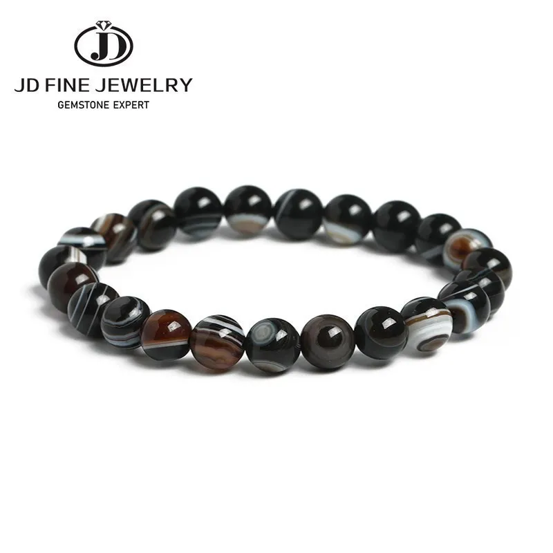 

JD 7A Natural With Eyes Black Agate Bracelet 6 8 10 12 14MM Pick Size Jewelry Natural Black Stripe Agates Stone Beads Bracelet