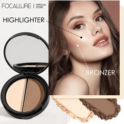 FOCALLURE-Bronceador facial, iluminador, polvo prensado, resistente al agua, polvo de contorno facial mate de larga duración, Cosméticos de maquillaje