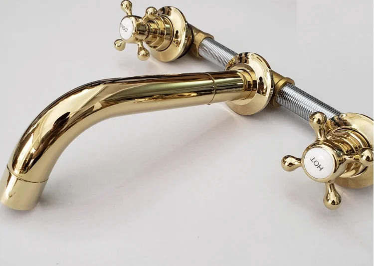 Factory Price Classical  All Brass 5 Years Warranty  Many Colors  Wall Mounted 3 Holes Basin Faucet Two Handle Basin Mixer Taps