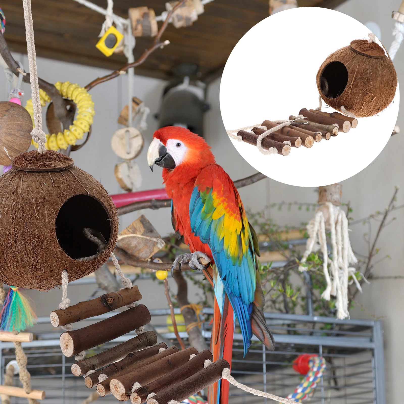 

Ladder Crab Cabin Hanging Coconut Cave Terrarium Hideout with Household Reptile Lizard Adorable Lodge Home