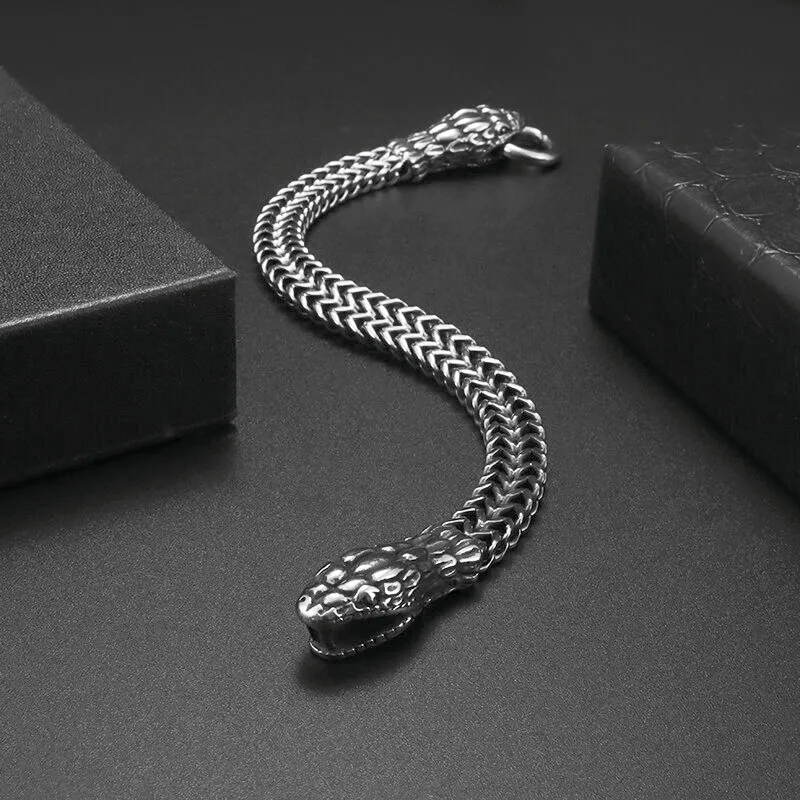 Zodiac Double Headed Snake Bracelet Men Stainless Steel Ring Buckle Bracelet Punk Motorcycle Party Jewelry Accessories