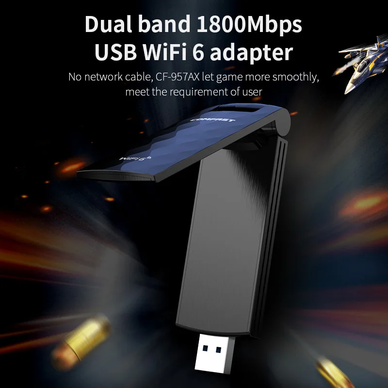 Comfast AX1800 WiFi 6 Adapter bezprzewodowy USB 802.11ax 2.4G i 5.8G Karta sieciowa USB3.0 RTL8832AU Obsługa OFDMA WPA3 dla Win11/10
