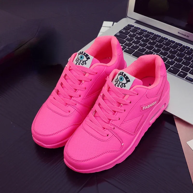 Women Fashion Sneakers Air Cushion Sports Shoes Pu Leather Blue Shoes White Pink Outdoor Walking Jogging Shoes Female Trainers