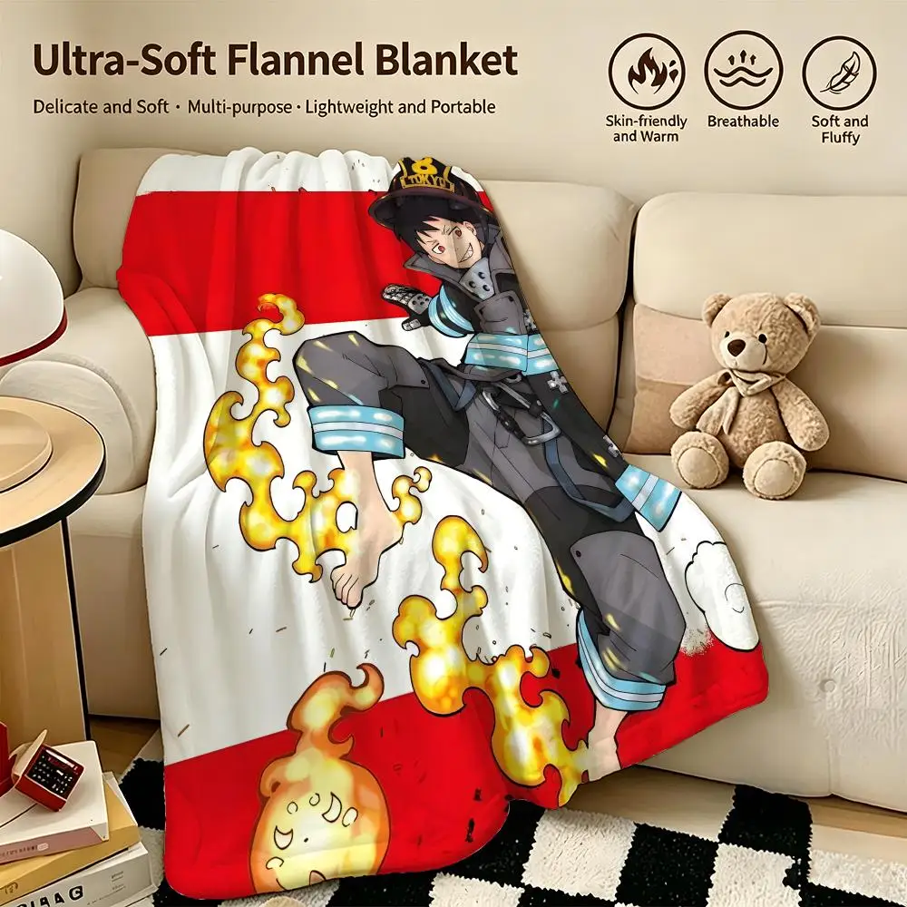 anime F-Fire Force-e Throw Warm Soft Flannel Blanket, Multi-use for Sofa Bed Camping Travel Nap