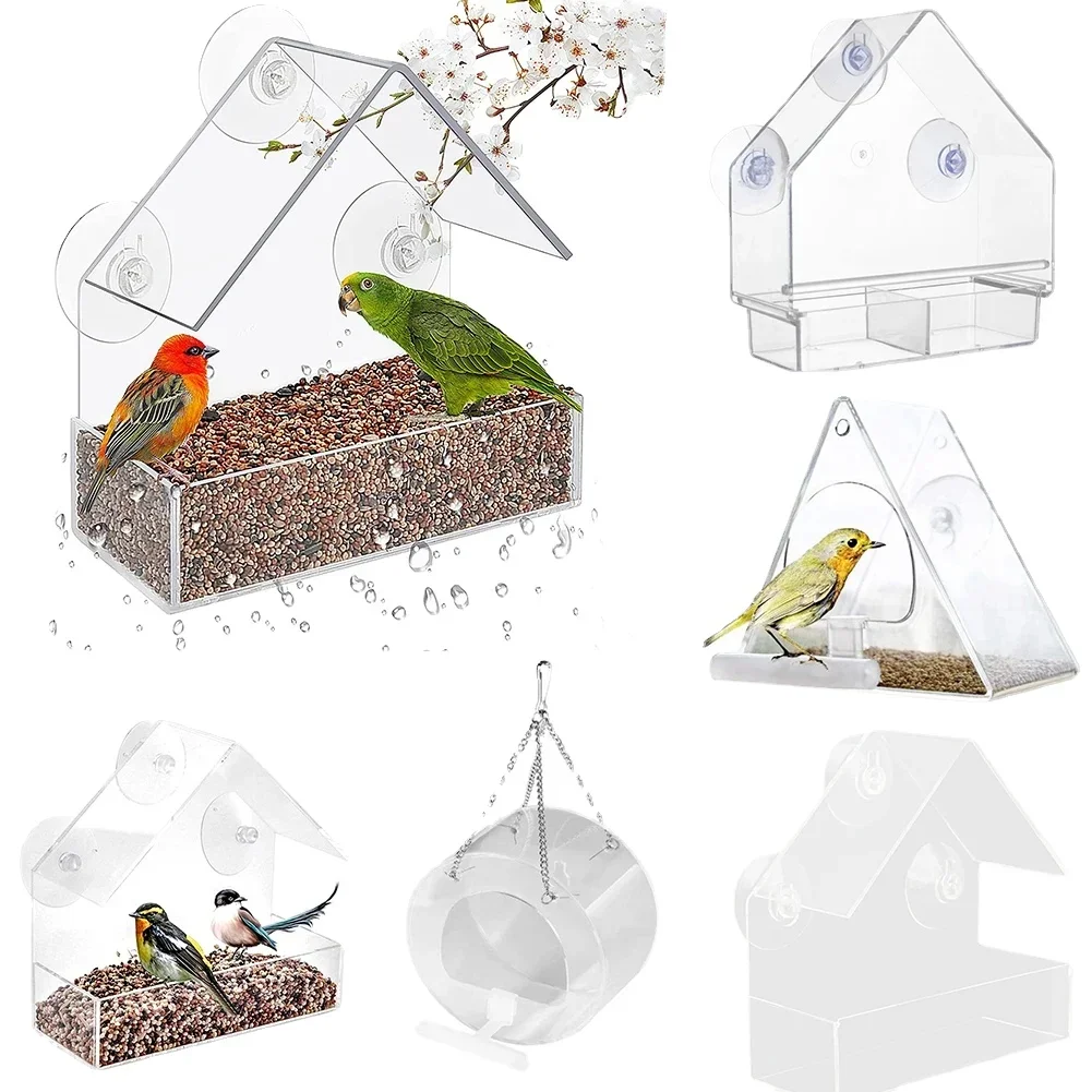 Window Bird Feeder House Shape Weather Proof Transparent Suction Cup Outdoor Birdfeeders Hanging Birdhouse For Outside Garden