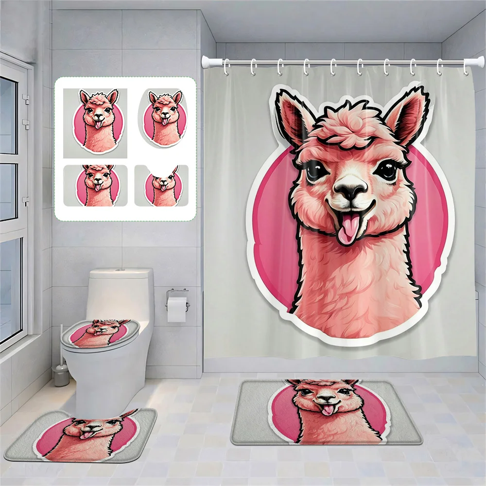 

Animal Theme Waterproof Shower Curtain suit Polyester Mildew Resistant Bathroom Curtain Floor Mat Nordic Style Home Decoration