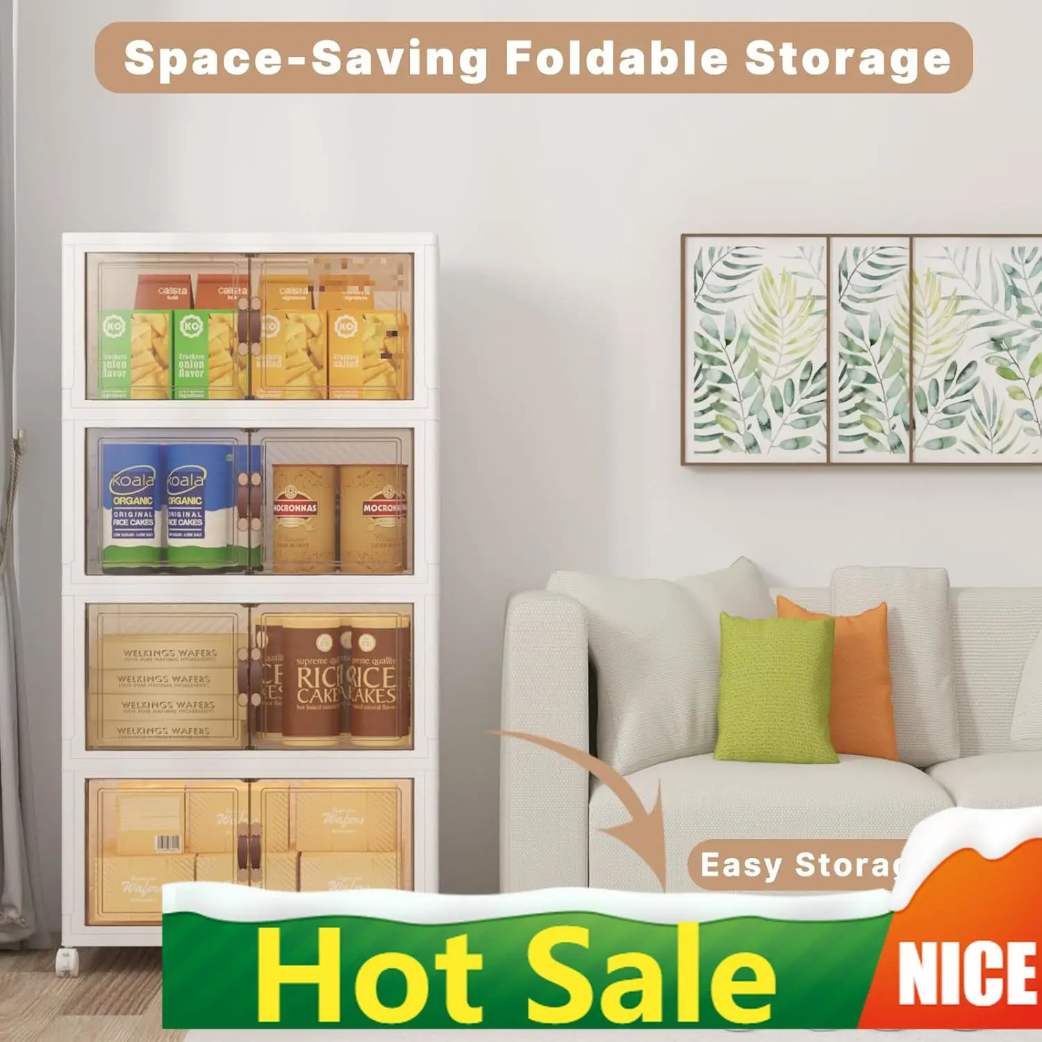 

Extra Large Stackable Storage Bins with Lids & Wheels, 480QT-120QT/30GAL*4Pack Foldable Collapsible Closet Organizers Storage Ca