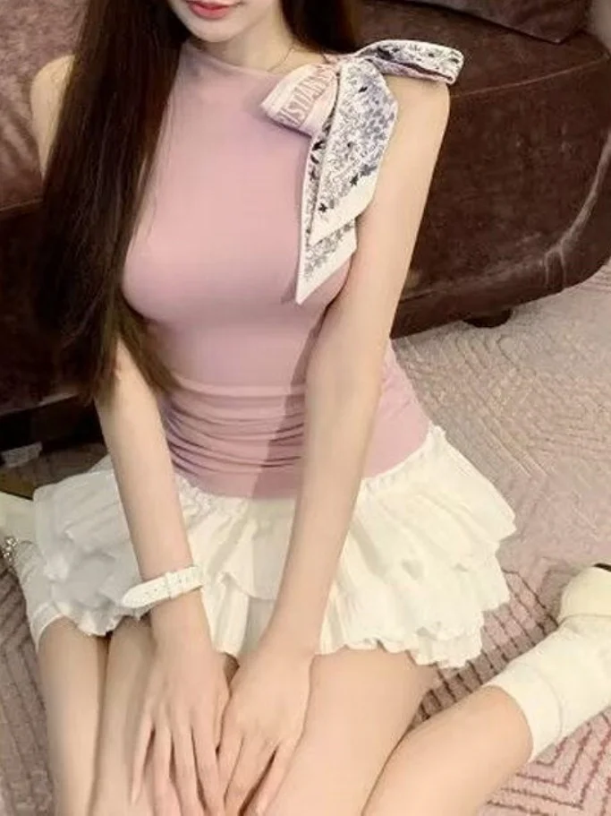 Puffy Short Skirt Women's Miniature High Waist Flared Half-length Cake Style Pure Desire Bicolor Pleated Puffy Skirt