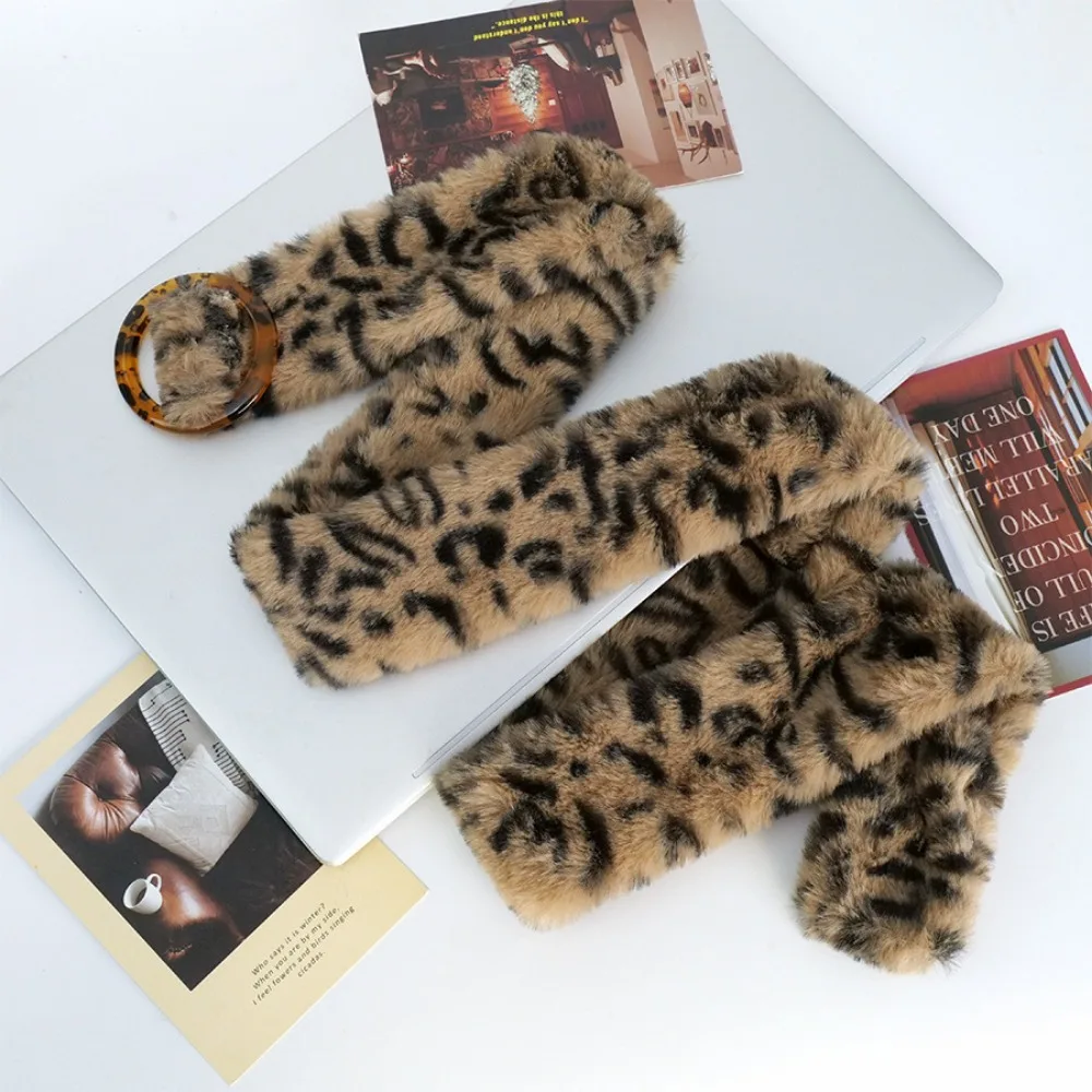 

Y2K Faux Fur Furry Plush Belt Leopard Print Sexy Waist Belt Resin Buckle Tassels Waistband Costumes Accessory