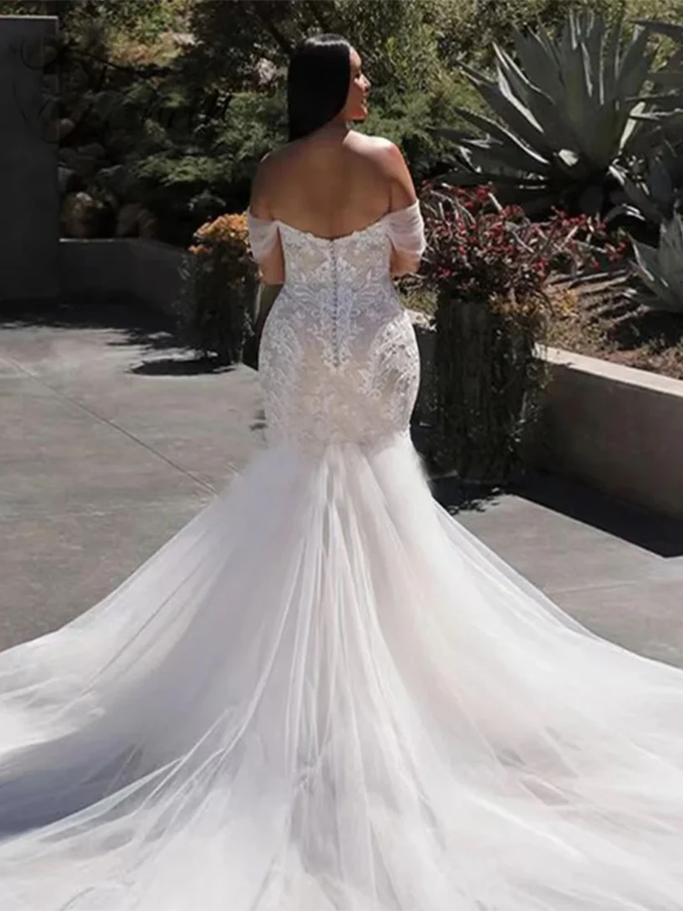 Elegante Plus Size Zeemeermin Trouwjurken V-Hals Kant Kralen Off Shoulder Bruidsjurk Op Maat Gemaakt Vestido De Novia