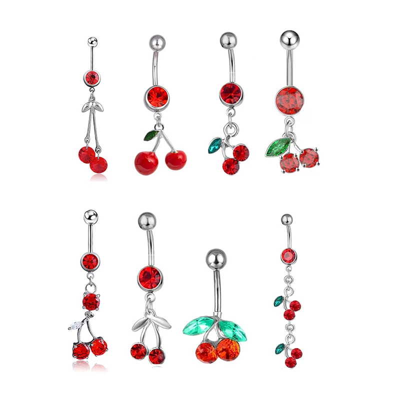 Fashion Fruit Cherry Pendant Belly Button Nail Piercing Fake Belly Button Ring Body Jewelry For Women