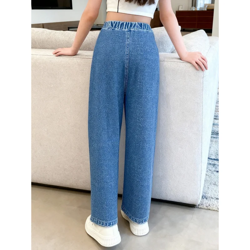 2025 Hot Sale Girls' Love Printing - Elastic Waist Wide Leg Pants - Casual Daily Versatile Imitation Jeans