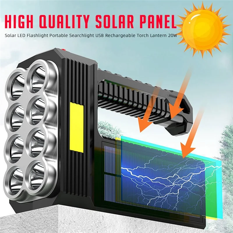 LICE-2個懐中電灯充電式懐中電灯、高ルーメン超高輝度8 LED COBサイドライト、3モード付き、スポットライト懐中電灯