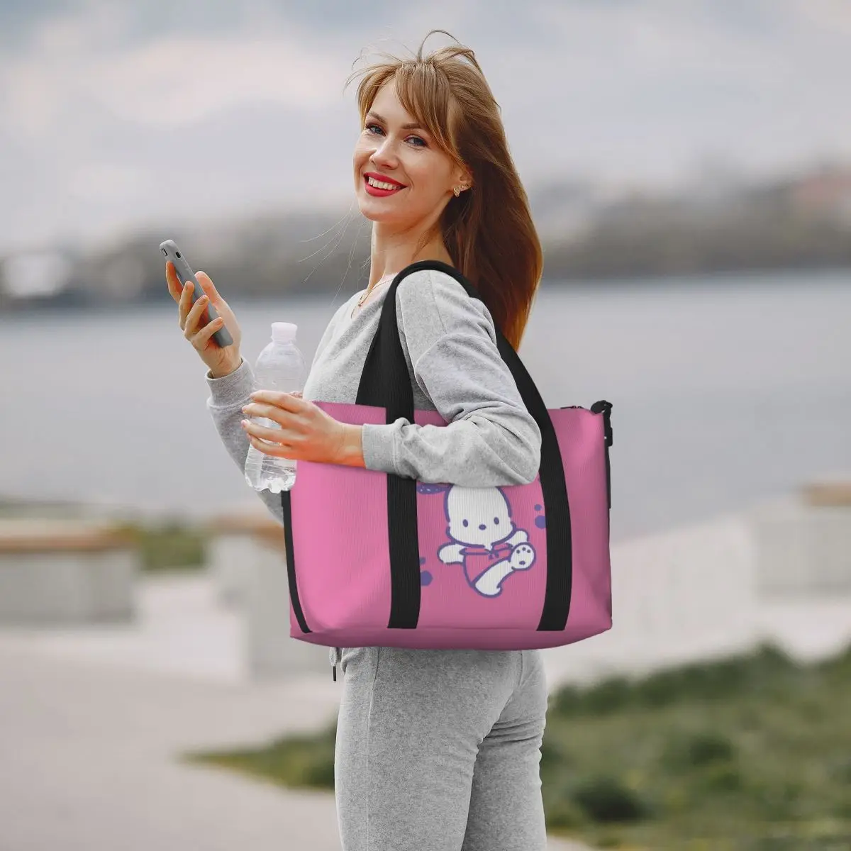 Pochacco-Bolso de mano de playa personalizado para mujer, bolsa de viaje de dibujos animados, bonito Anime, Gran compartimento, para gimnasio