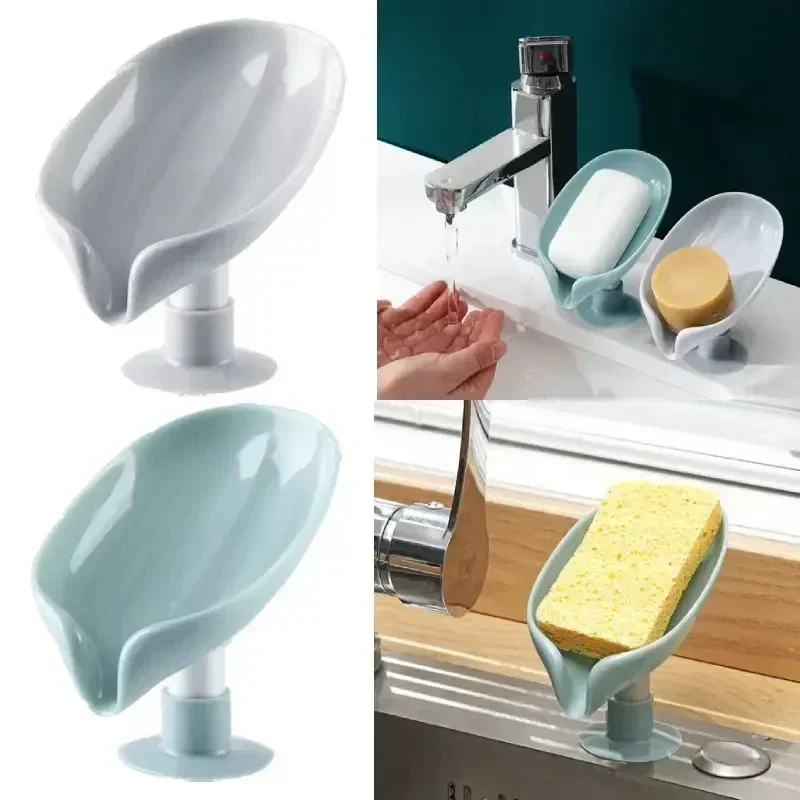 1pcs Drain Soap Holder Leaf Shape Soap Box Suction Cup Tray Drying Rack for Shower Sponge Container Kitchen Bathroom Accessories