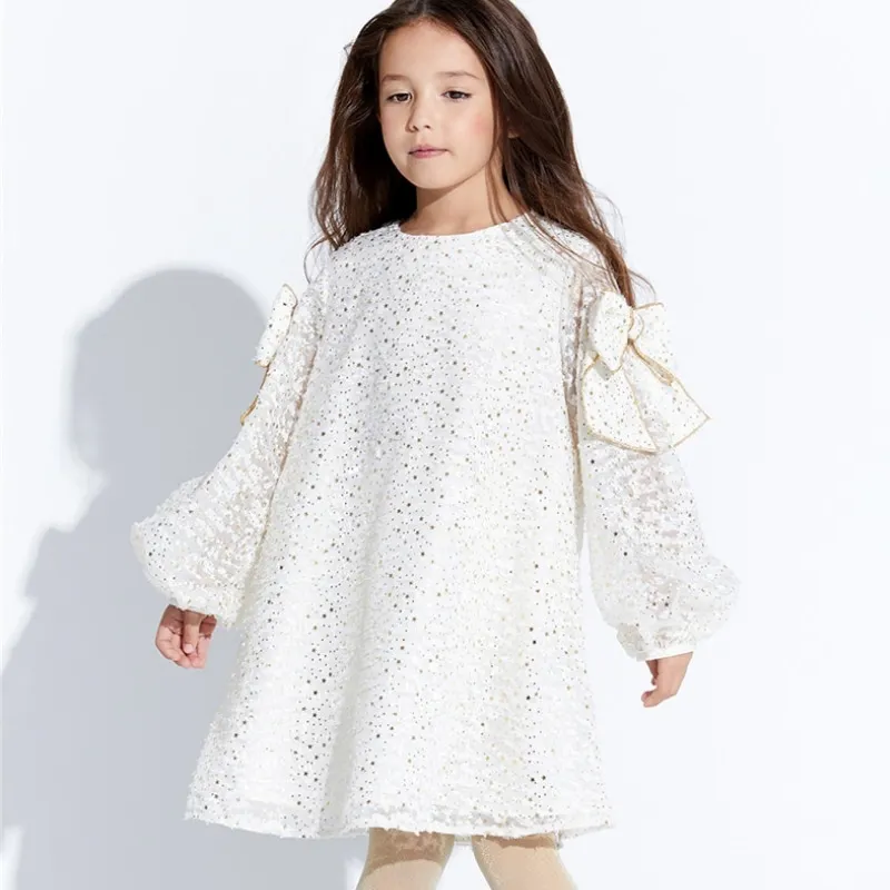 Fashion Baby Girl Princess Sparkle Star Tutu Dress Long Sleeve Child Mesh Vestido Wedding Party Birthday Xmas Baby Clothes 5-15Y