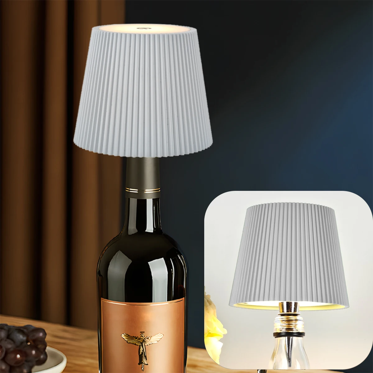 1 Stück, kabelloser Weinflaschen-Lampenkopf, tragbare Touch-LED-Flaschenlampe mit 3 Modi, dimmbarem Licht, wiederaufladbarer USB-Akku am Bett