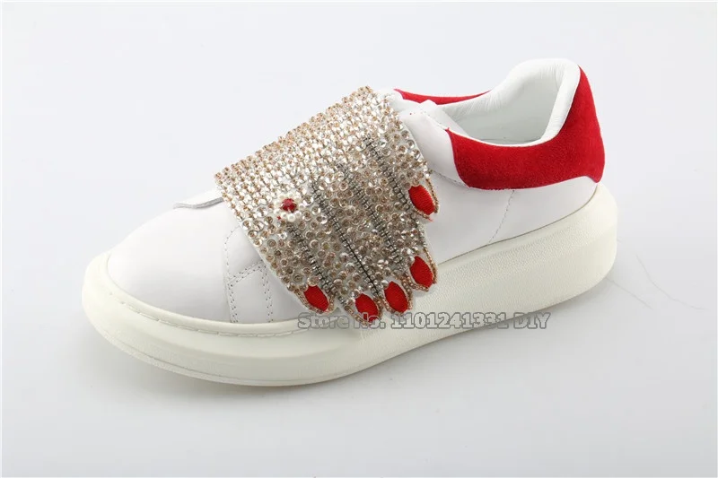 Full Crystal Hand Shape Red Nail Platform Casaul Shoes Woman Crystal Lace Shoes Zapatillas Mujer