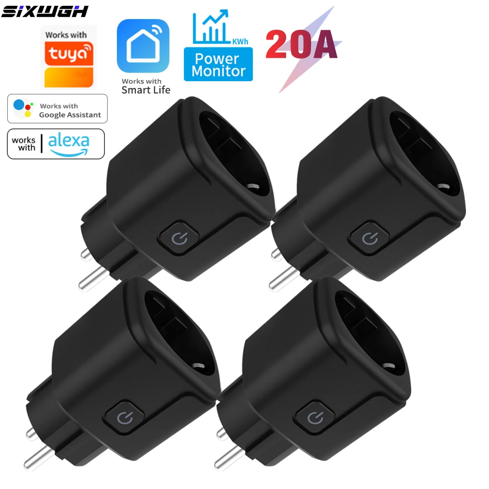16A/20A Tuya WiFi Smart Socket EU Plug with Energy Monitoring Works with Smart Life App, Alexa, Google Home Voice Control