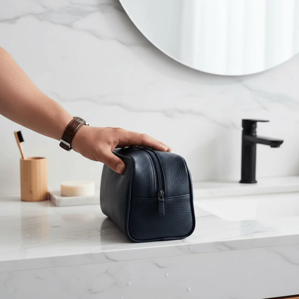 Fashion Large Capacity Leather Cosmetic Bags Zipper Closure PU Travel Toiletry Bag Washable Handheld Makeup Bag Portable Storage