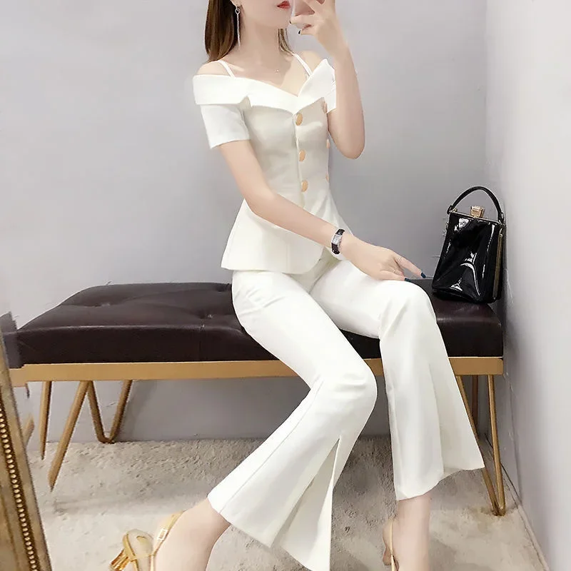 White Fashion Pants Two Piece Style Summer Two Piece plus Size Clothes for Women Pant Sets