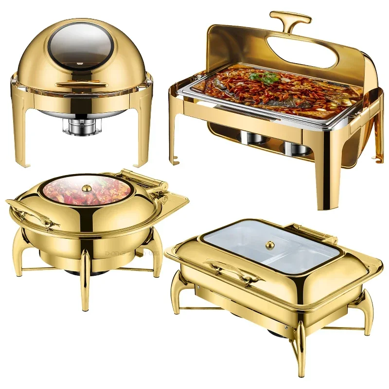 Other Hotel Restaurant Supplies Roll Top Gold Hot Pot Catering Equipment Kitchen Equipment Hot Pot Buffet Set