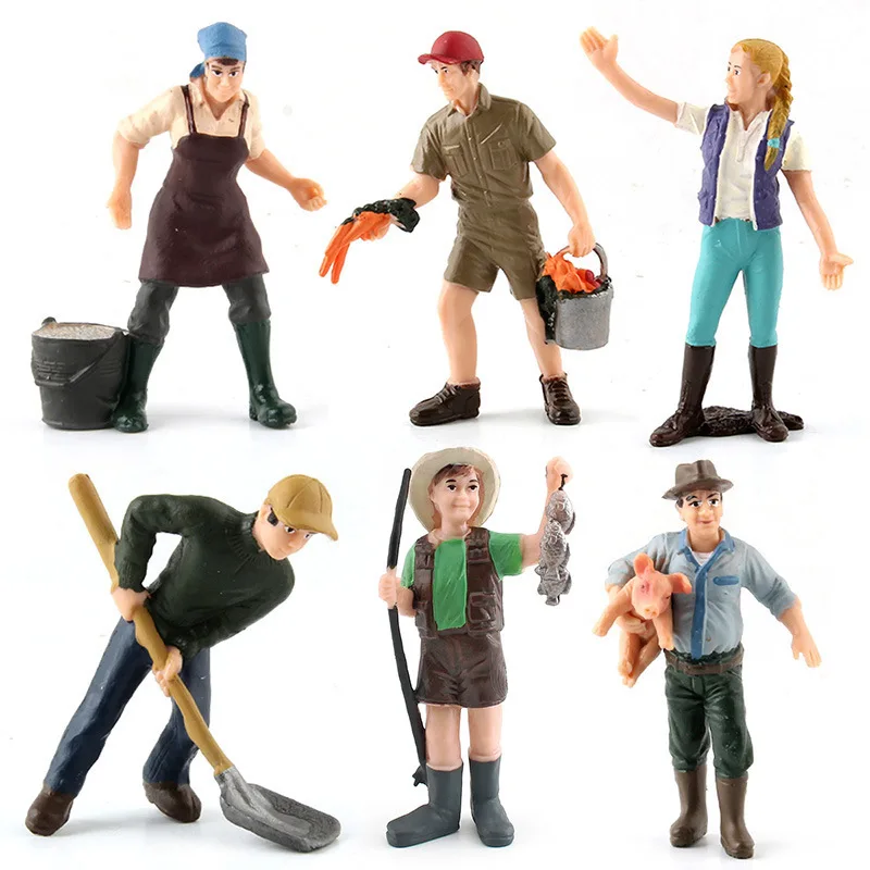 Mini Farmer People Models Farm Ranch Figurine Set Shepherd Woman Miniature Diorama Scene Accessories Desktop Decoration Set