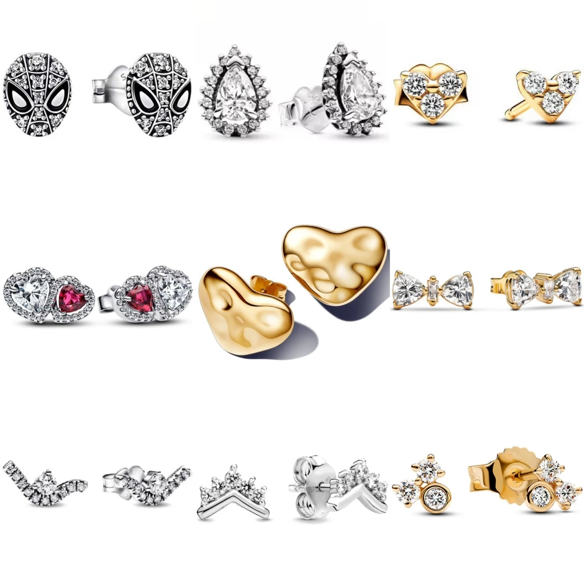 925 Sterling Silver Ring Set Heart/Bowknot/Crown/Animal Design Zircon Inlaid Multi-Style Rings Vintage Trendy Party Jewelry Gift