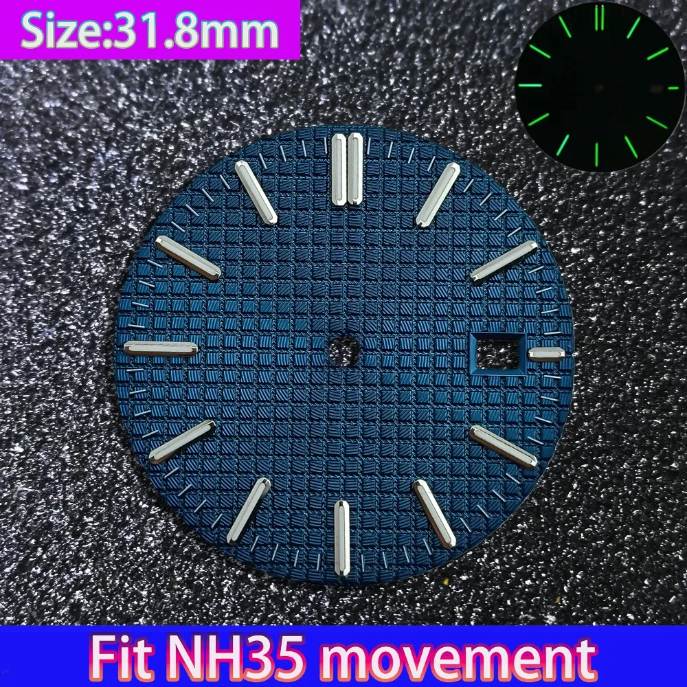High Quality 31.8mm NH35 Dial Fit NH35 Automatic Movement Green Luminous Single Calendar Watch Modification Accessories