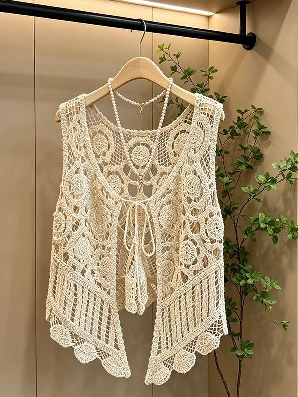 

Summer New Style Large Size Hollow out Hook Flower Vest Women's Versatile Sleeveless Top Design Sensation Outerwear