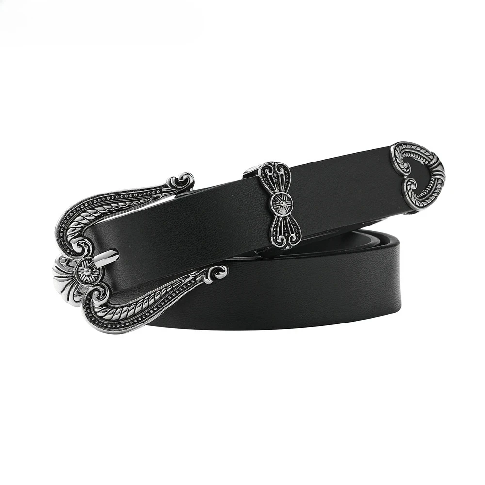 

Black Punk Women Belt Chain Decoration Belts for Women Pin Buckle Pu Leather Ladies Waist Belt 108cm Fashion New Design Brand