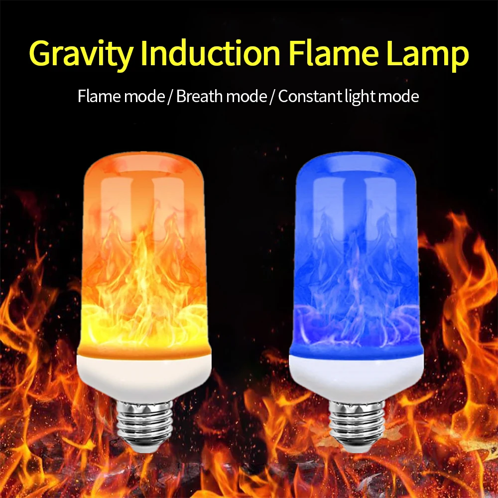 

1pc LED Dynamic Flame Effect Fire Light Bulb E27 E26 Atmosphere Light Flame Flashing Candle Light 220V LED Lamp Light