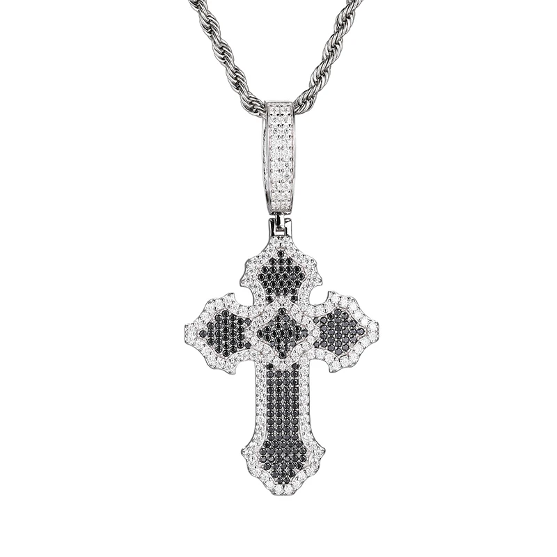 

Hip Hop Solid S925 Sterling Silver Black Moissanite Set Bling Ice Out Cross Pendants Necklaces for Women Men Rapper Jewelry Gift
