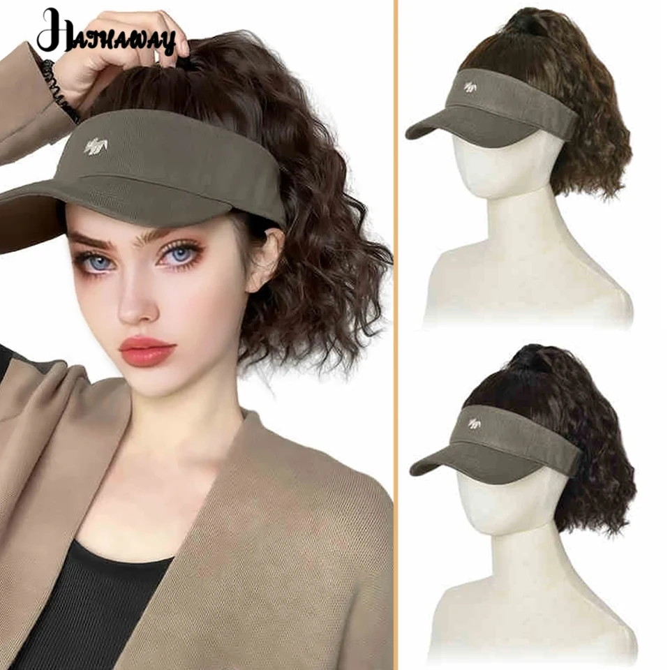 Synthetic Hats Wig Women's Fashion One Foreign Style Curly Hair Tied High Ponytail Empty Cap Short Curly Hair Headgear Daily Wig