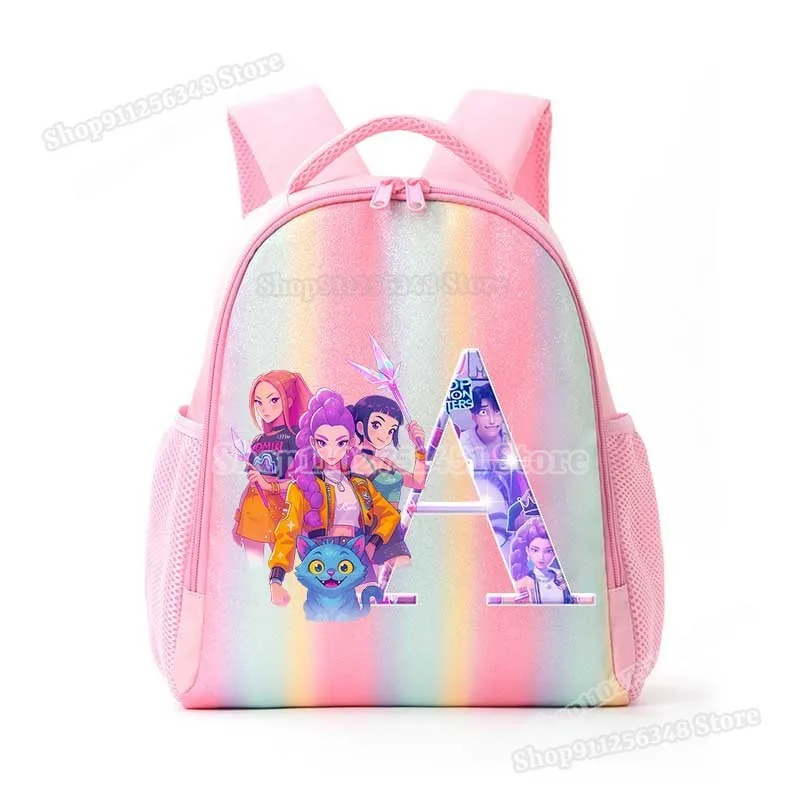 Anime K-pop Demon Hunters Letter A-Z Print Kids Backpack Girls Lightweight Casual School Back Pack Rainbow Color Mochilas Gifts