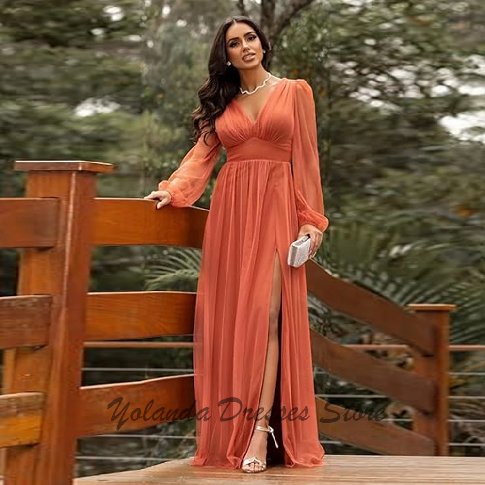 Customized Deep V Nec Mother of The Bride Dresses Pleated Formal Evening Gown Side Slit Wedding Guest Dress V Back A Line 2025