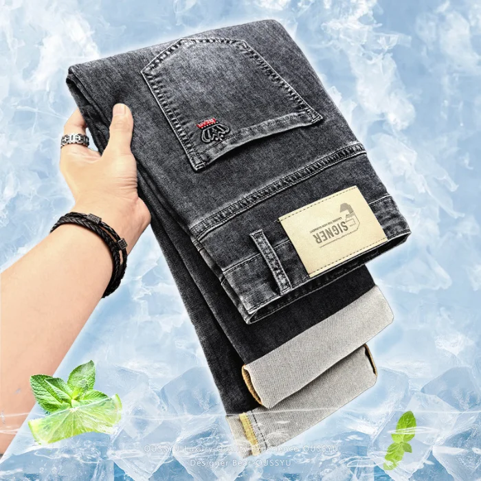 Brand Clothing Summer Thin Men's Slim Jeans Cotton Denim Pants Korean Skinny Trousers Man 2026 New Crown Pattern Plus Size 28-40