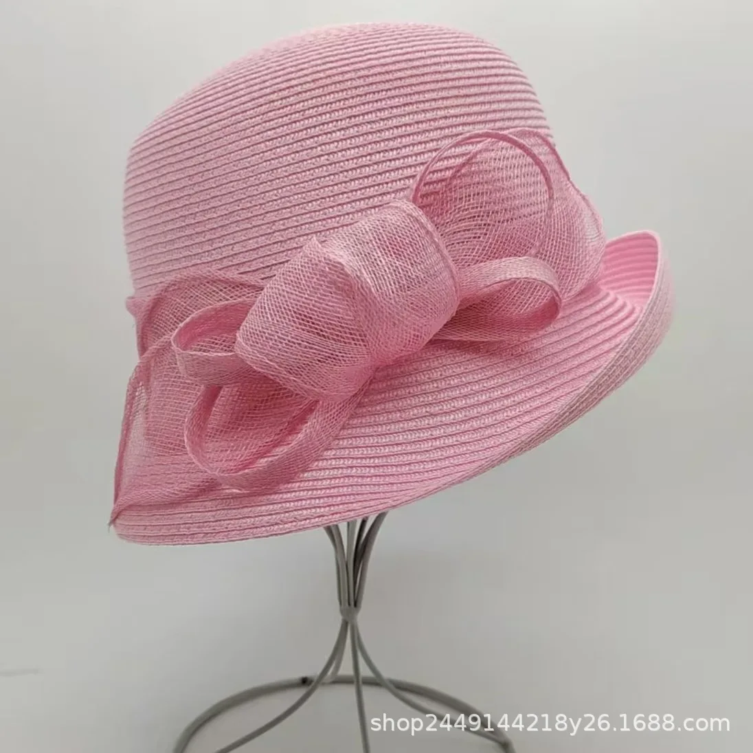 

New Elegant Court Linen Sinamay Wedding Hat Women Ladies Church Hat Elegant Flower Wide Brim Fedoras Kentucky Derby Party Hats