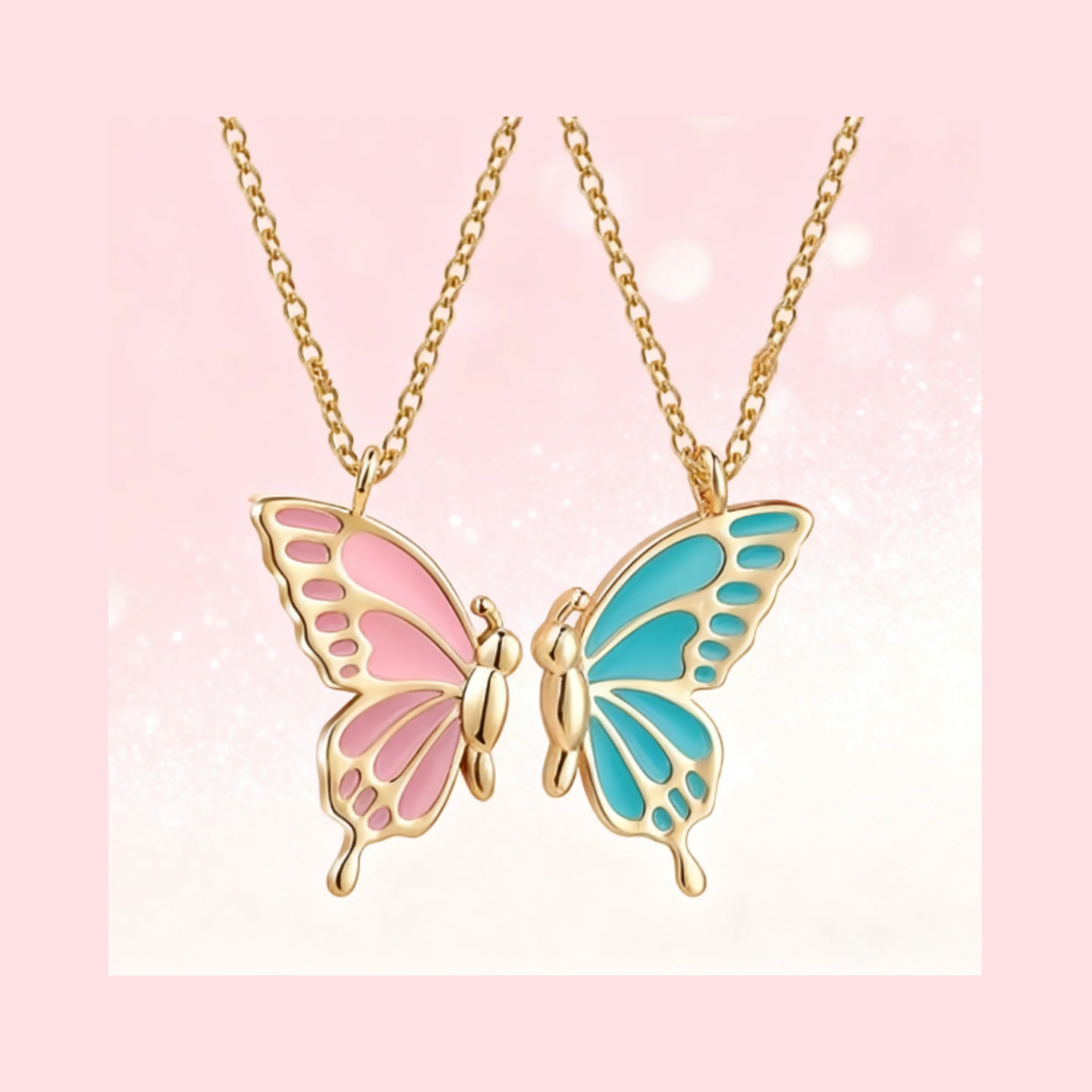 قلادة الصداقة على شكل فراشة متعددة الاستخدامات بسيطة - قلادة زوج فراشة ملونة، قطعتان من قلادة المكونة من قطعتين