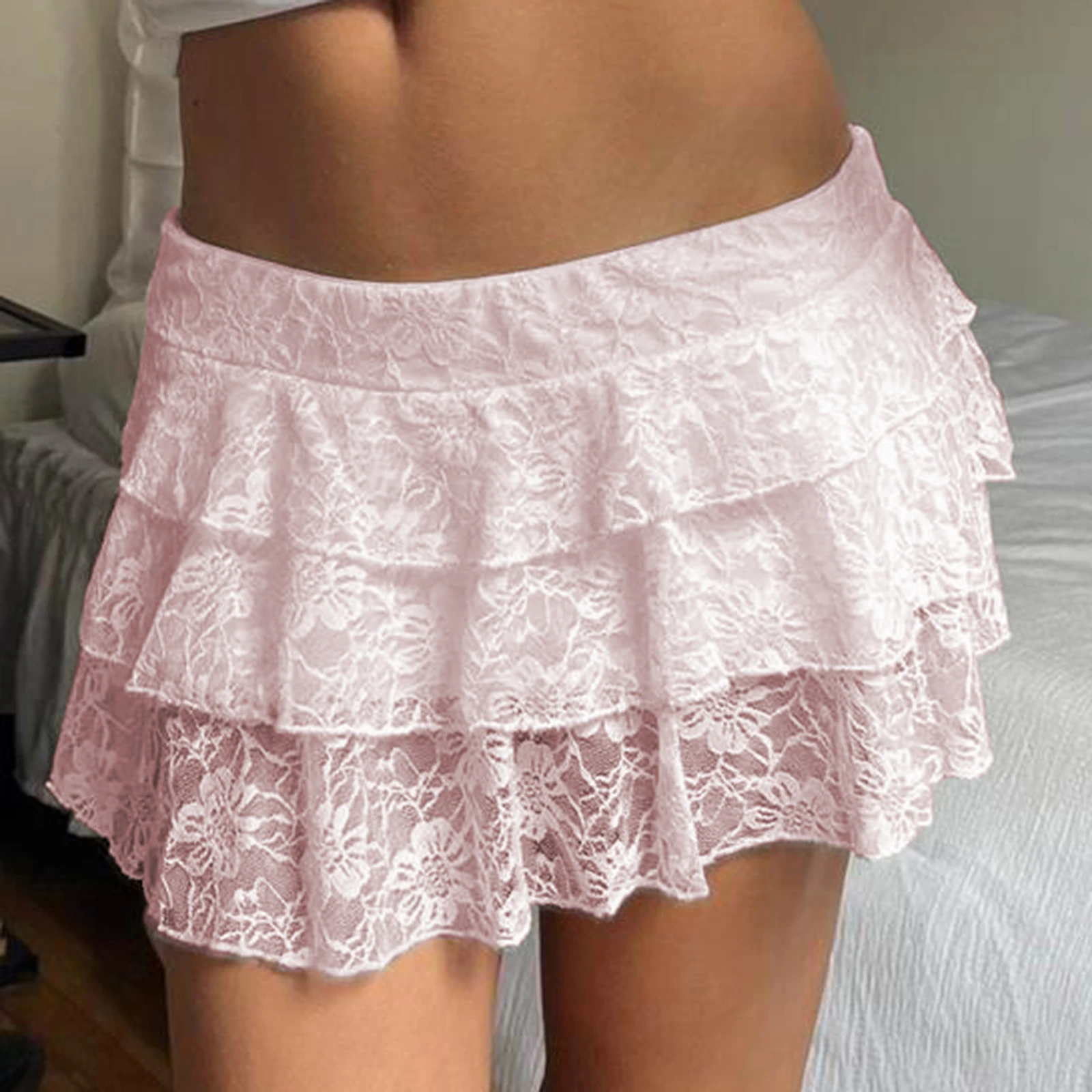 

Women's Sexy Mini Skirt Floral Elastic Waist Layered Ruffle A-Line Skirt Casual Summer Solid Color Mini Skirts Streetwear