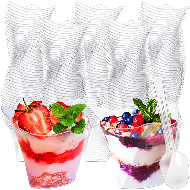 

10Pcs 100ML Disposable Plastic Dessert Cups Birthday Transparent Party Ice Cream Home Christmas
