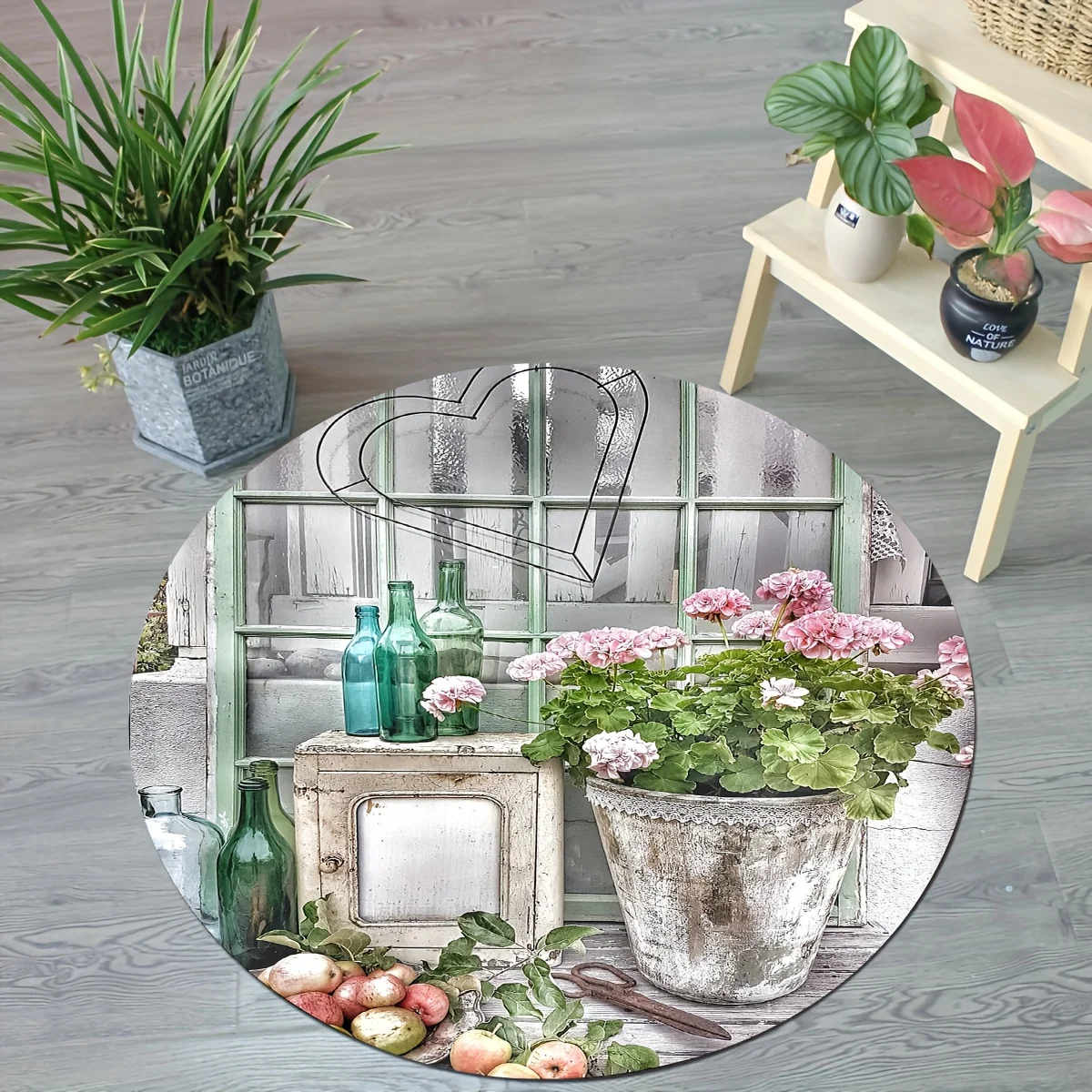 Retro Kitchen Utensil Design Round Mat – Machine Washable Indoor Rug for Living Room, Bedroom & Office