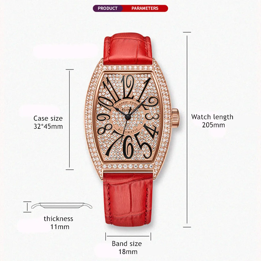 RUIMAS Luxury Diamond Women Automatic Mechanical Watches Waterproof Elegant Ladies Wrist Watch Clock Leather Reloj Mujer 6757