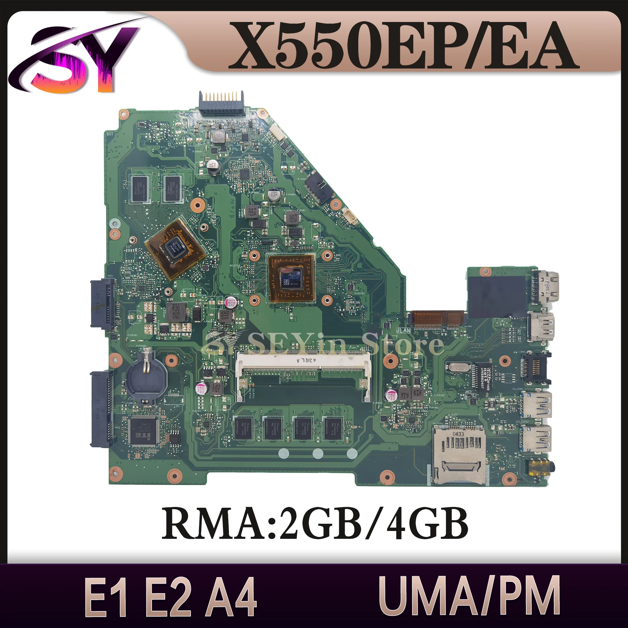 

X550WE X550EP Mainboard For ASUS X550W X550WA X552W X550E D552E X552E X550EA Laptop Motherboard E1 E2 A4 RAM-2GB/4GB PM/UMA