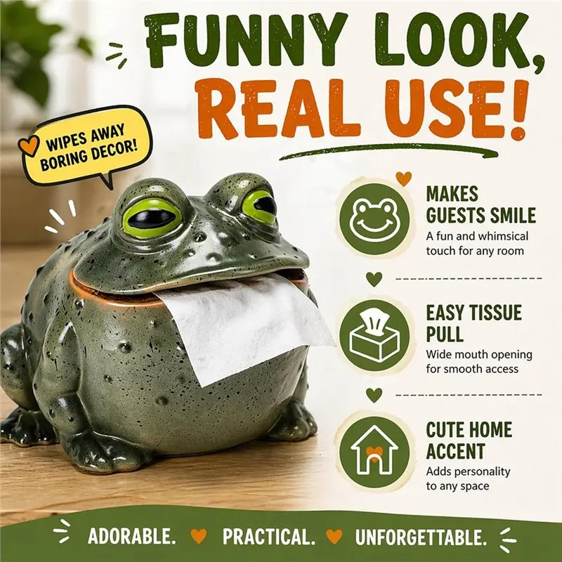 AB42-Whimsical Toad Tissue Box Cover Frog Toilet Paper Holder For Kitchen, Bathroom, Bedroom, Animal Toilet Roll Dispenser