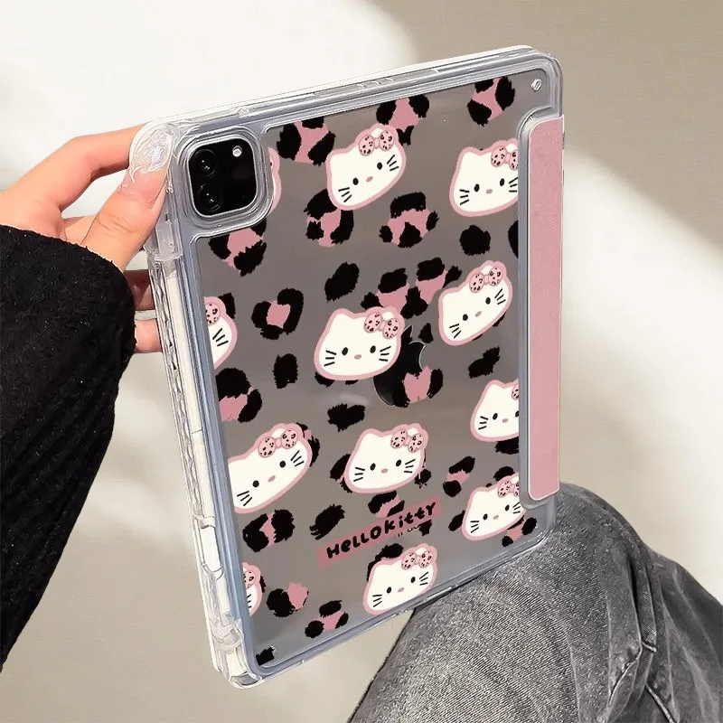 حافظة آيباد مطبوعة على شكل جلد الفهد الوردي لجهاز آيباد برو 11 بوصة 11th Air6 حافظة كمبيوتر لوحي مع فتحة قلم 10th 10.9in Air4 9th 8th 10.2in غطاء