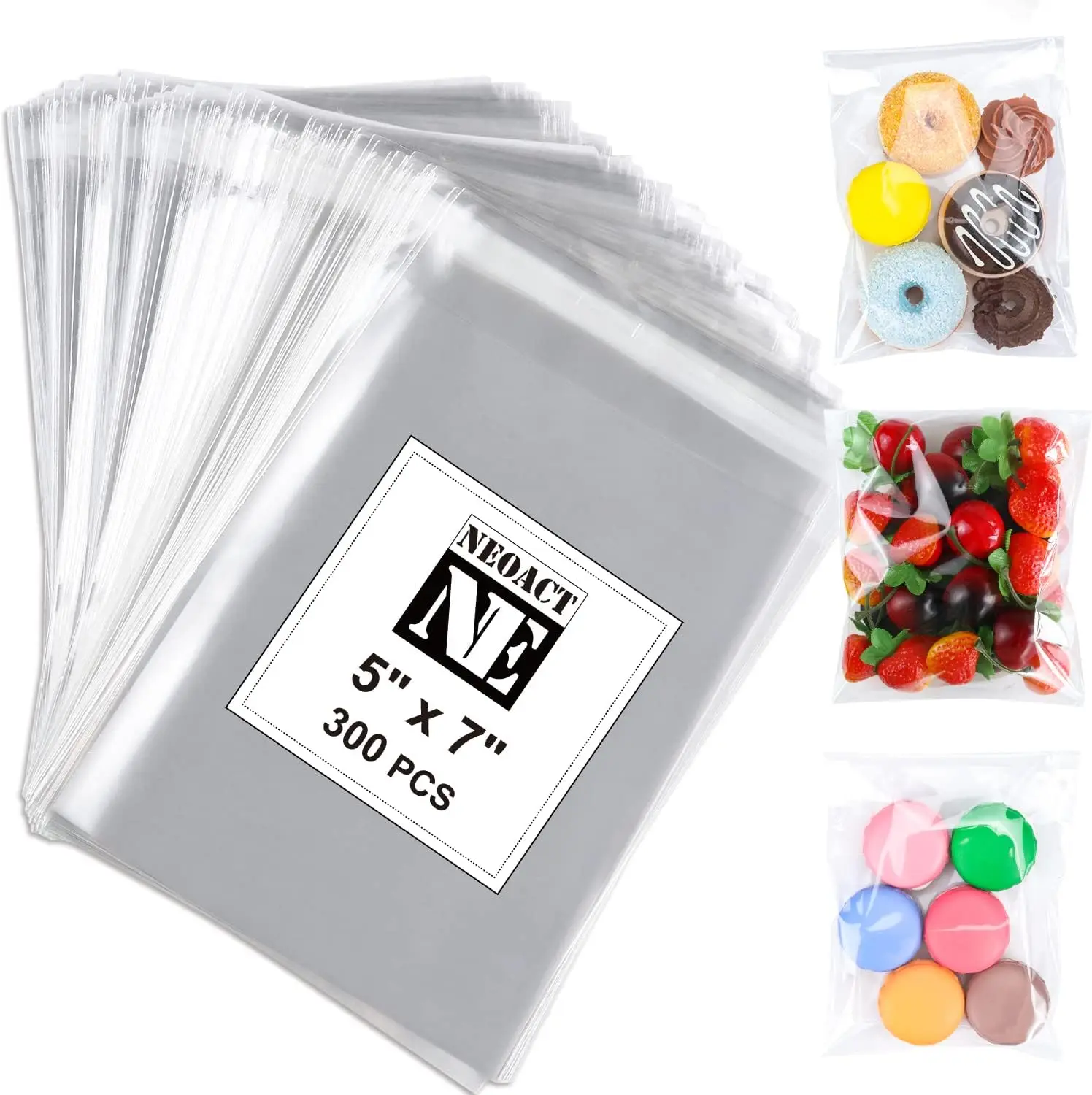 

300 Pcs 5x7 Clear Resealable Cellophane Bags for Bakery, Candle, Soap, Cookie Poly Bags